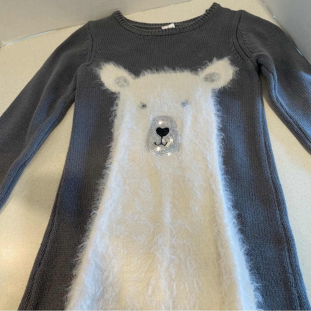 Girls Gymboree Grey & White Polar Bear Long Knit Sweater Dress - Picture 4 of 12